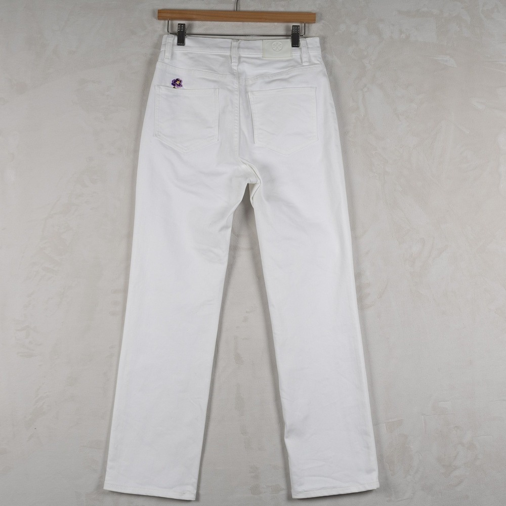 Tory Burch White High Rise Button Fly Embroidered Flower Cropped‎ Jeans Size 27 - Picture 3 of 16